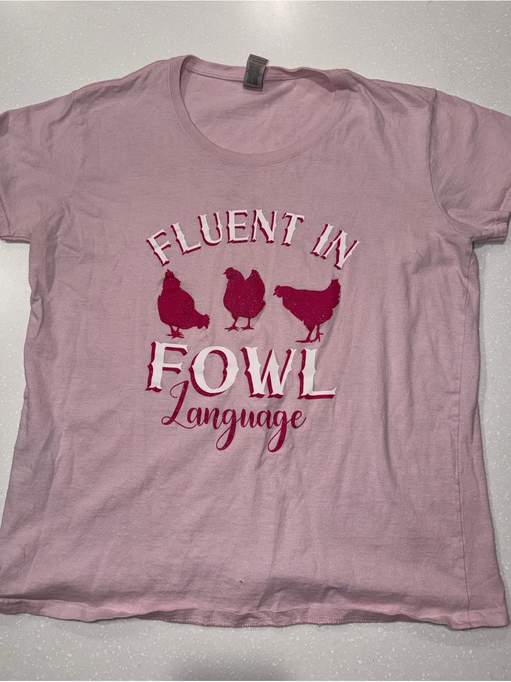 Gildan Kids Pink Graphic Tee "Fluent in Fowl Language"
